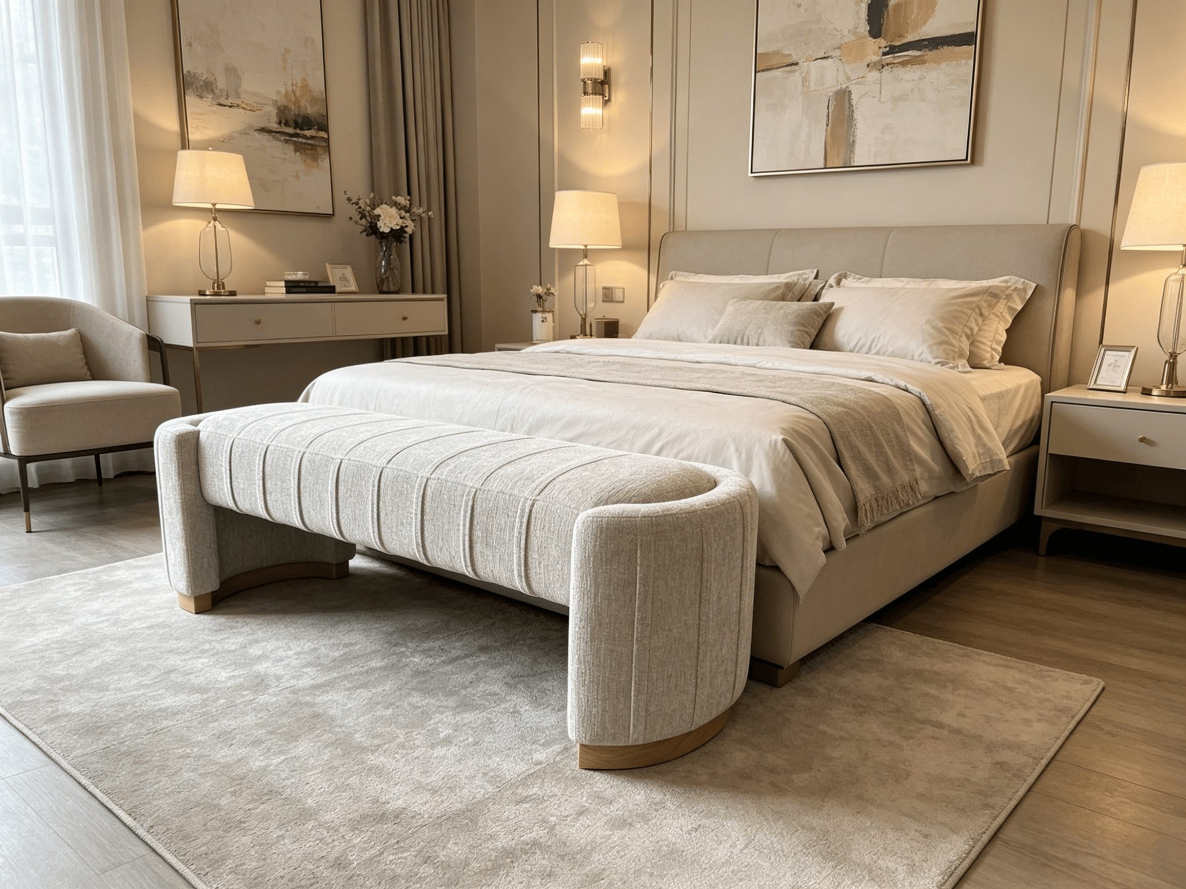 tufted bench with wood legs