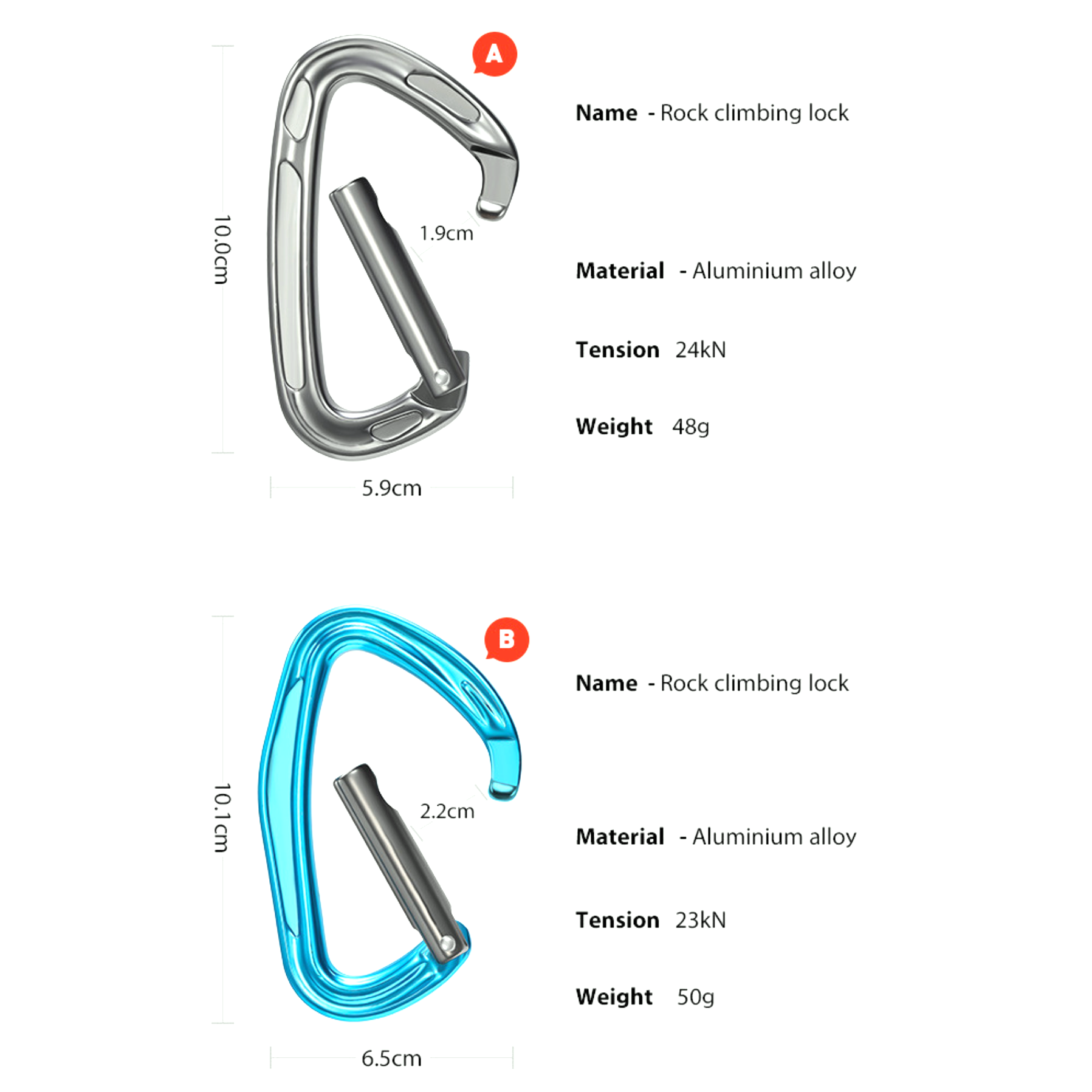 d shape locking carabiner