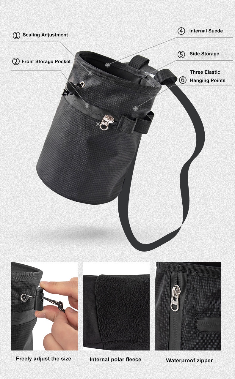 climbing chalk bag with pocket