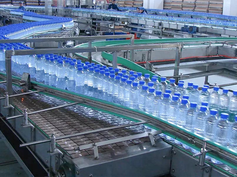 bottled water on conveyor belt