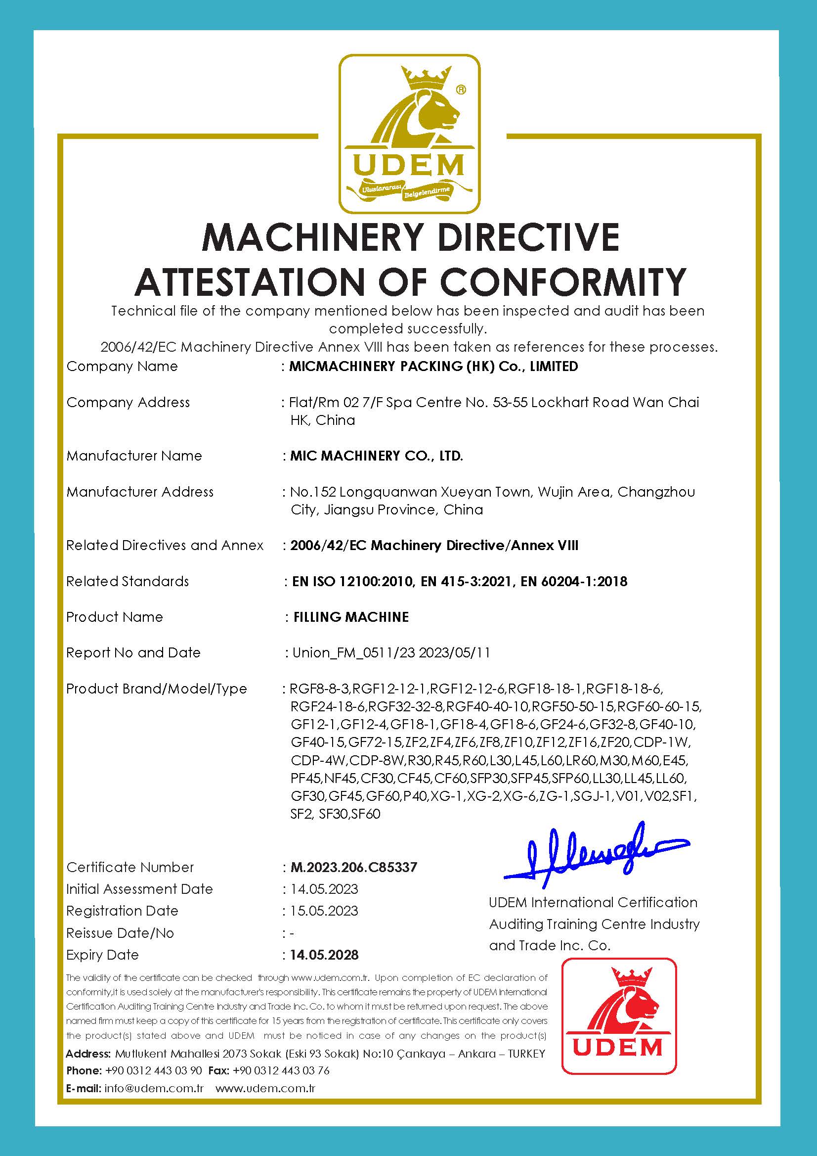 filling machine ce
