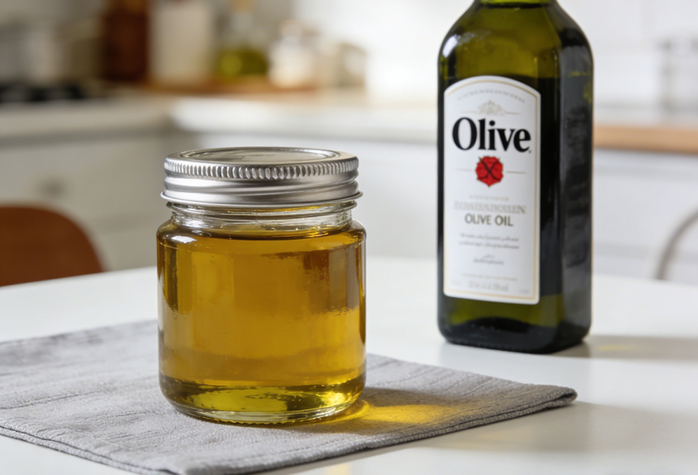 a can of olive oil and a bottle of olive oil