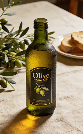 a bottle of olive oil on the table