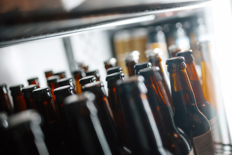 bottles of beer in the fridge