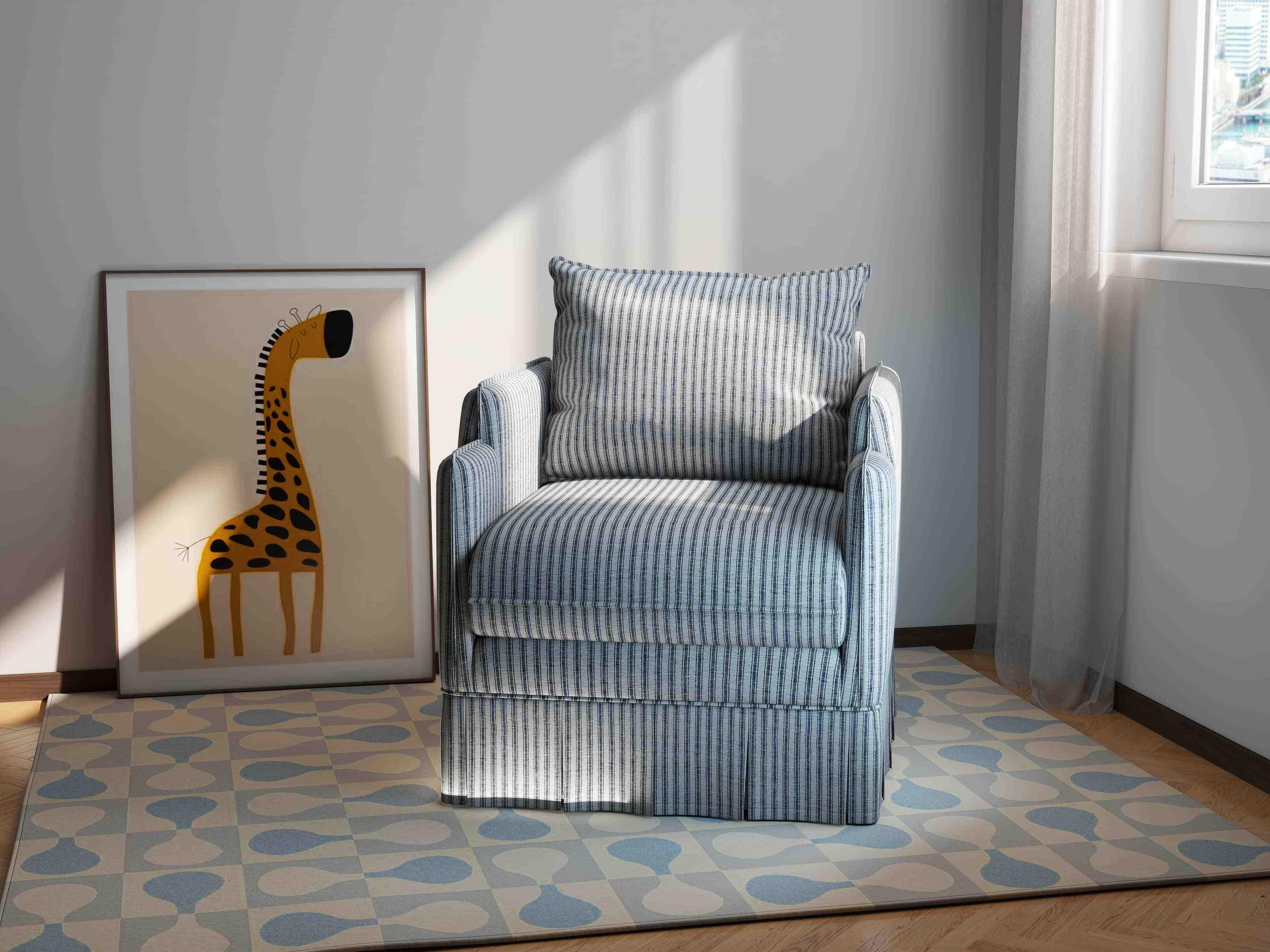 French farmhouse blue stripe accent chair