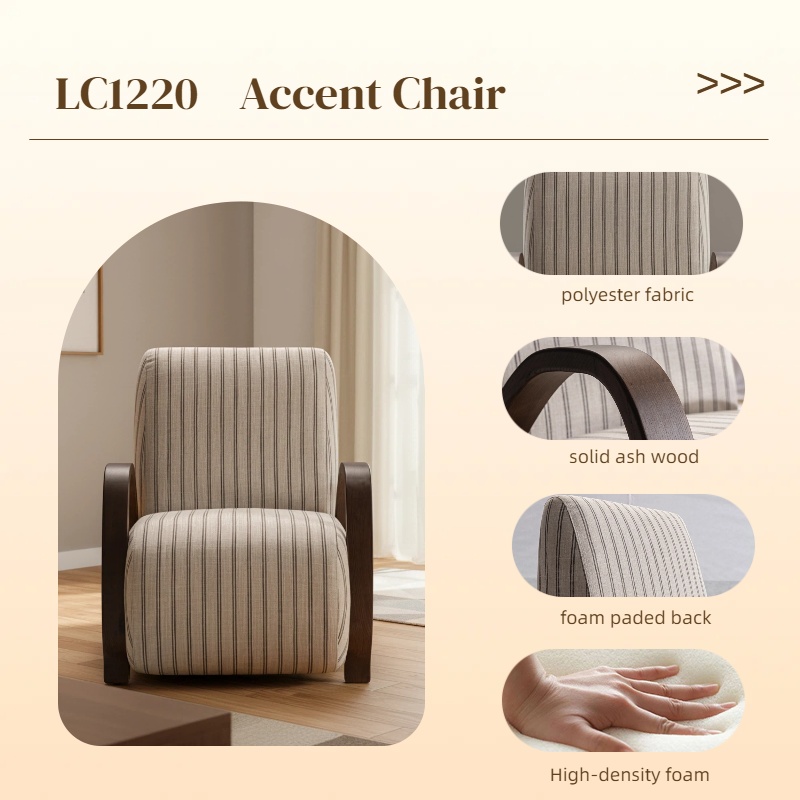 Striped fabric accent chair