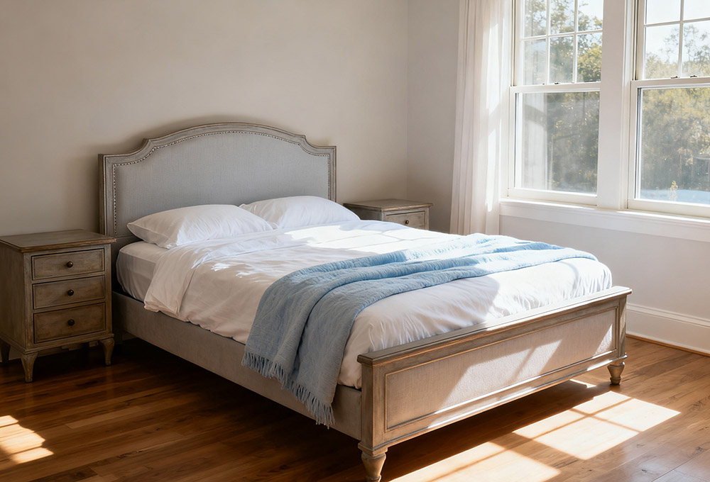 a bed with bedsheets