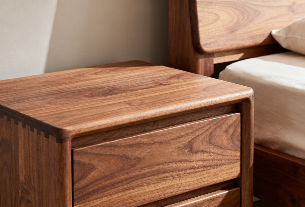 wooden bedside table