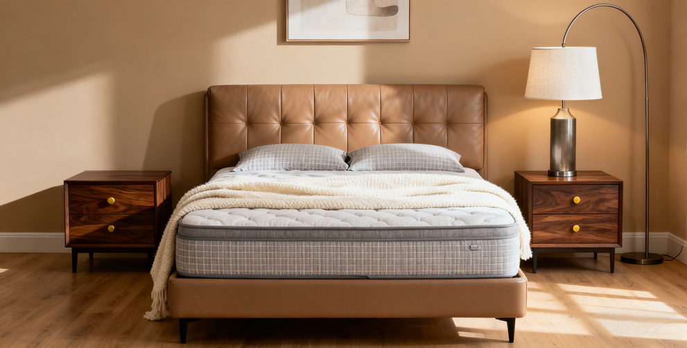 bed and bedside table in the bedroom