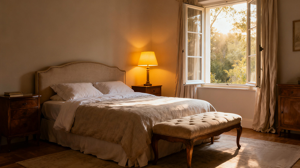 the bed in the bedroom