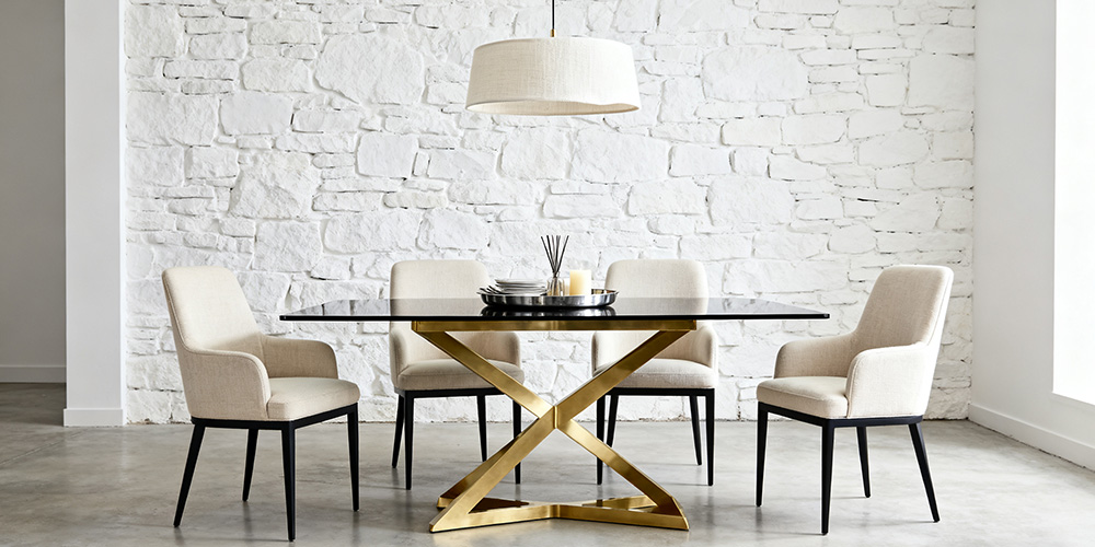 four fabric soft pack dining chairs