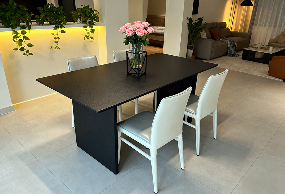 four leather dining chairs