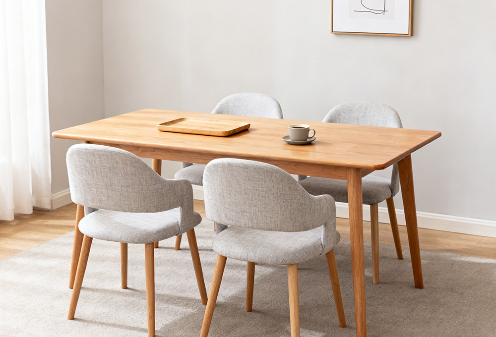four fabric wooden dining chairs