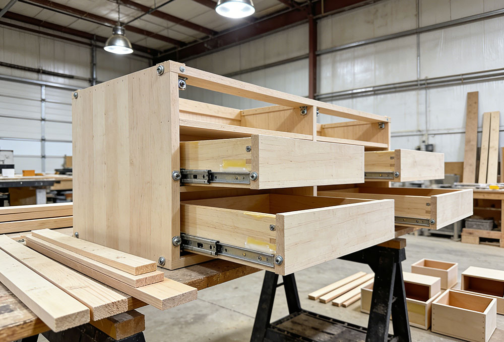 assemble wooden boards into drawers
