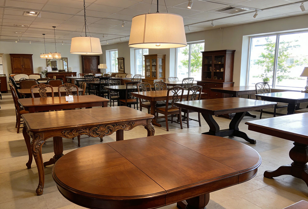 the solid wood dining table in the furniture store