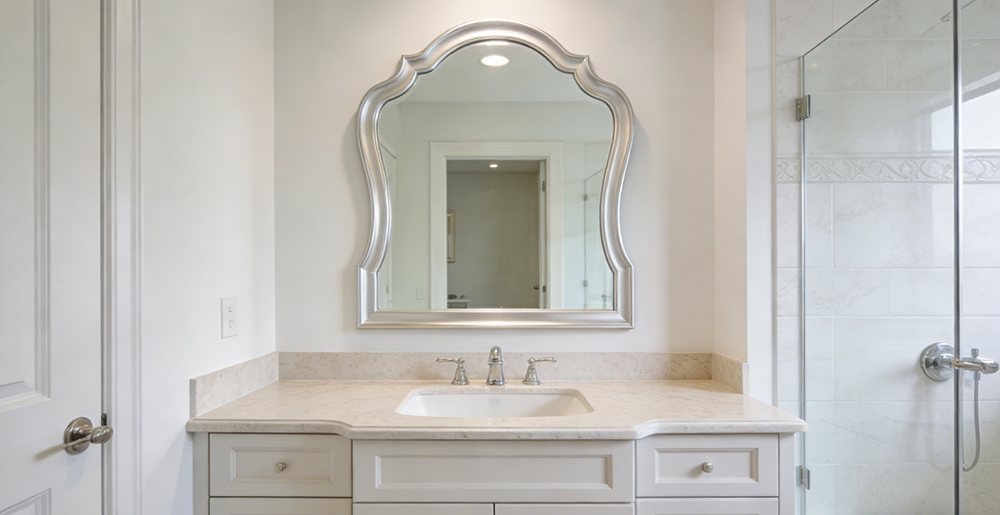 the mirror in the bathroom