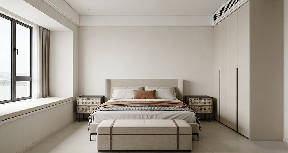 bed and bed ottoman in the bedroom