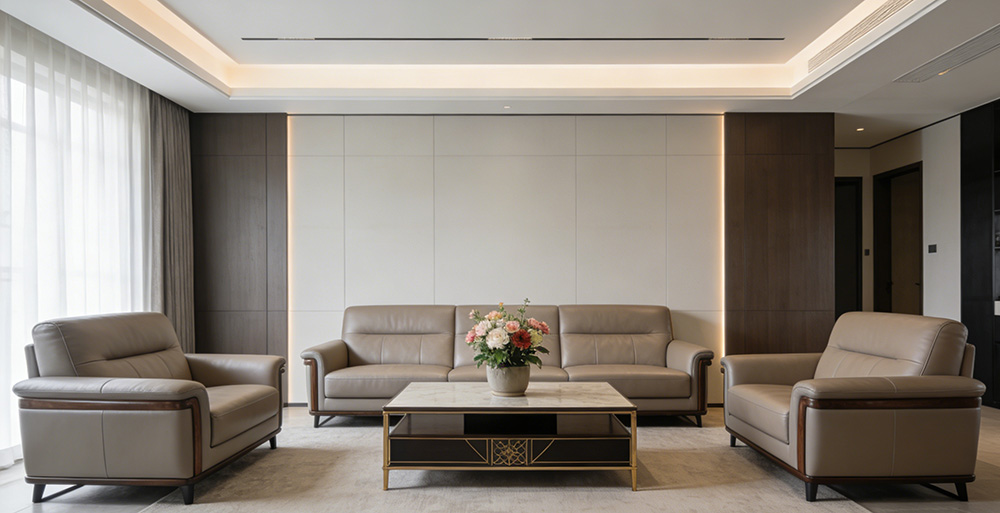 leather sofa and coffee table