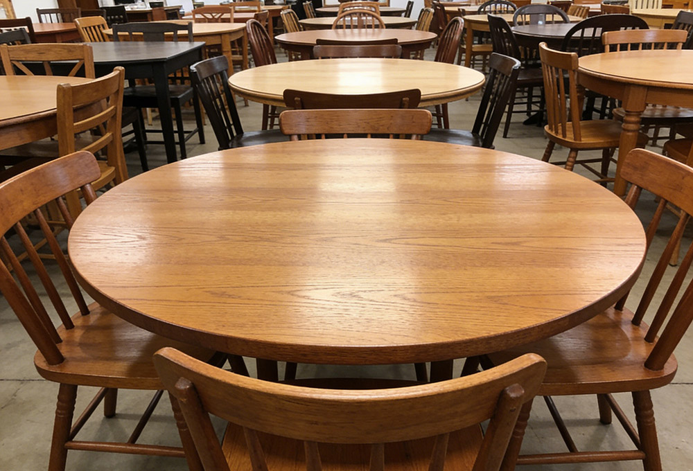 wooden dining table in furniture store