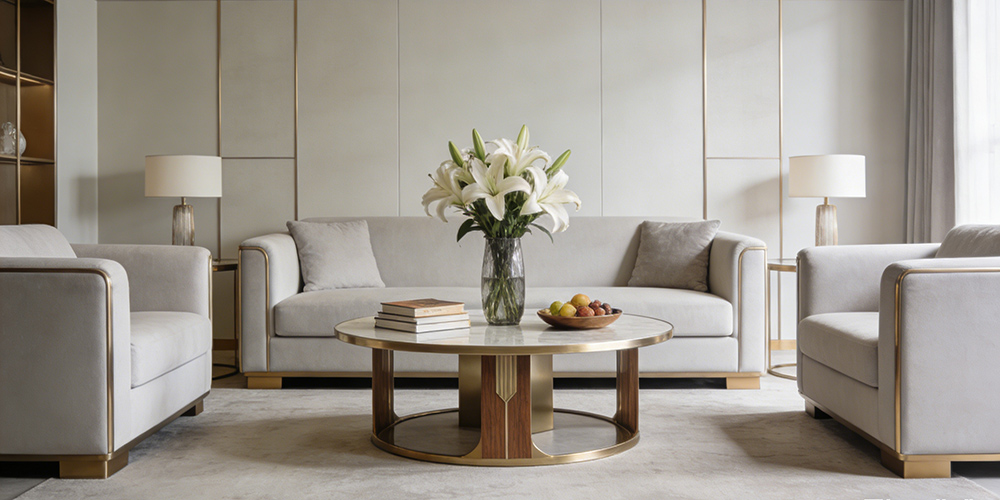 coffee table in front of the sofa