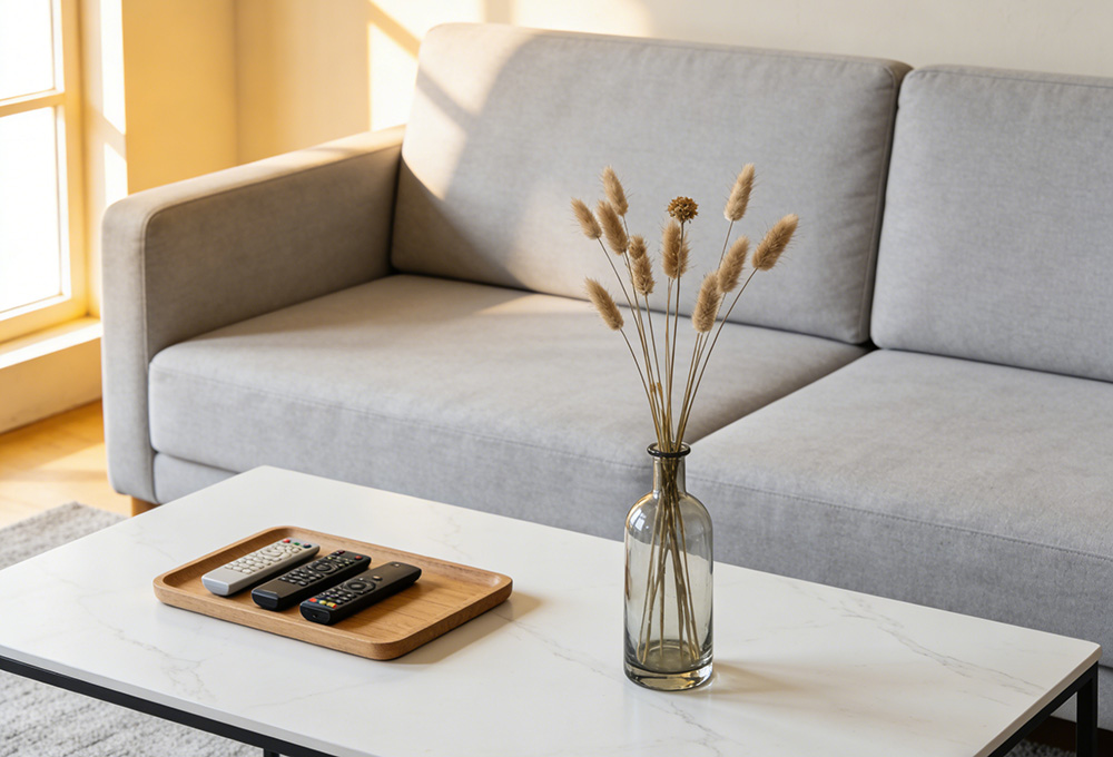 there is a tray on the coffee table