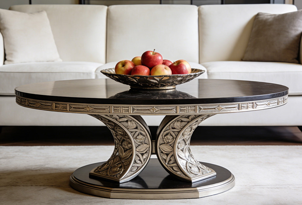 the fruit platter on the coffee table