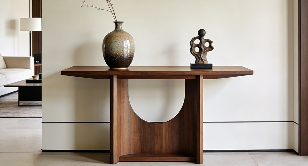 vases and crafts on the console table