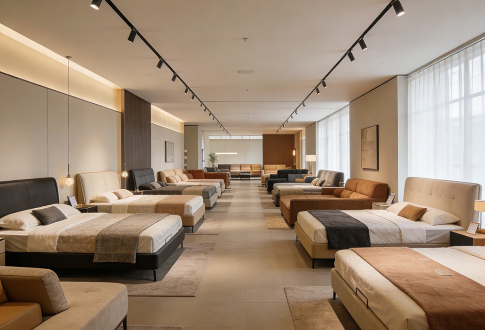 the bed in the furniture store