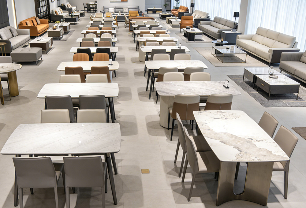 a dining table in a furniture store