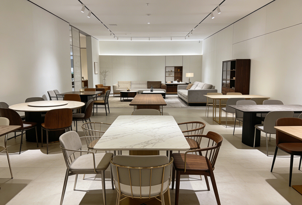 dining tables in a furniture store