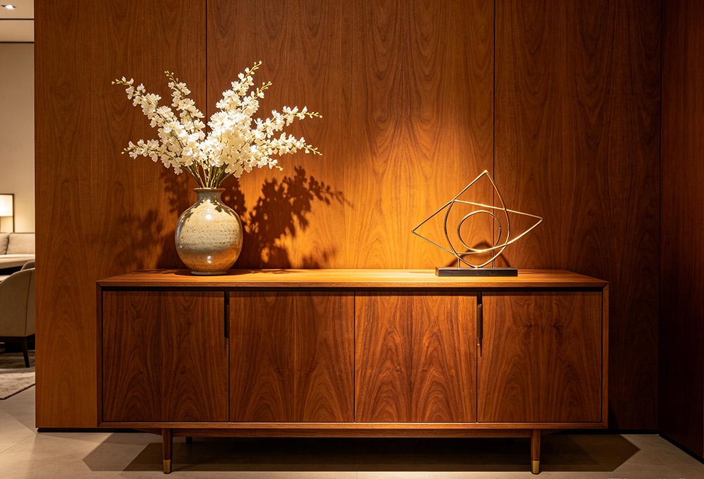 the vase is on the sideboard
