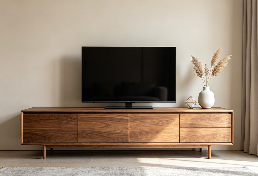 a wooden TV unit