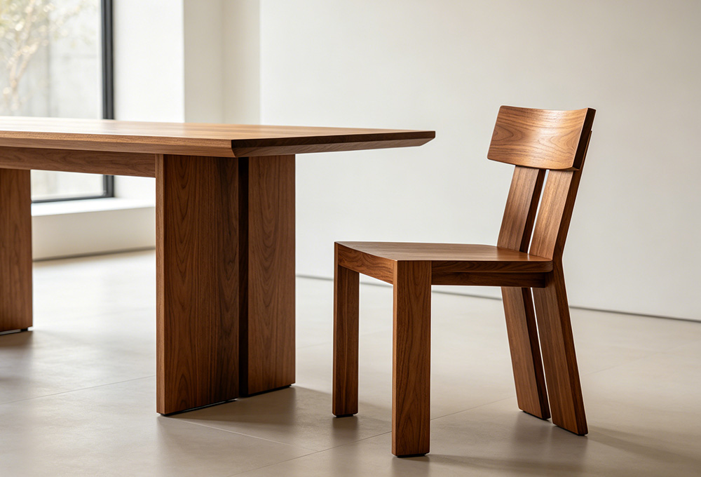 wooden dining chair and wooden dining table