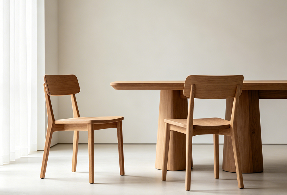 two wooden dining chairs and one wooden dining table