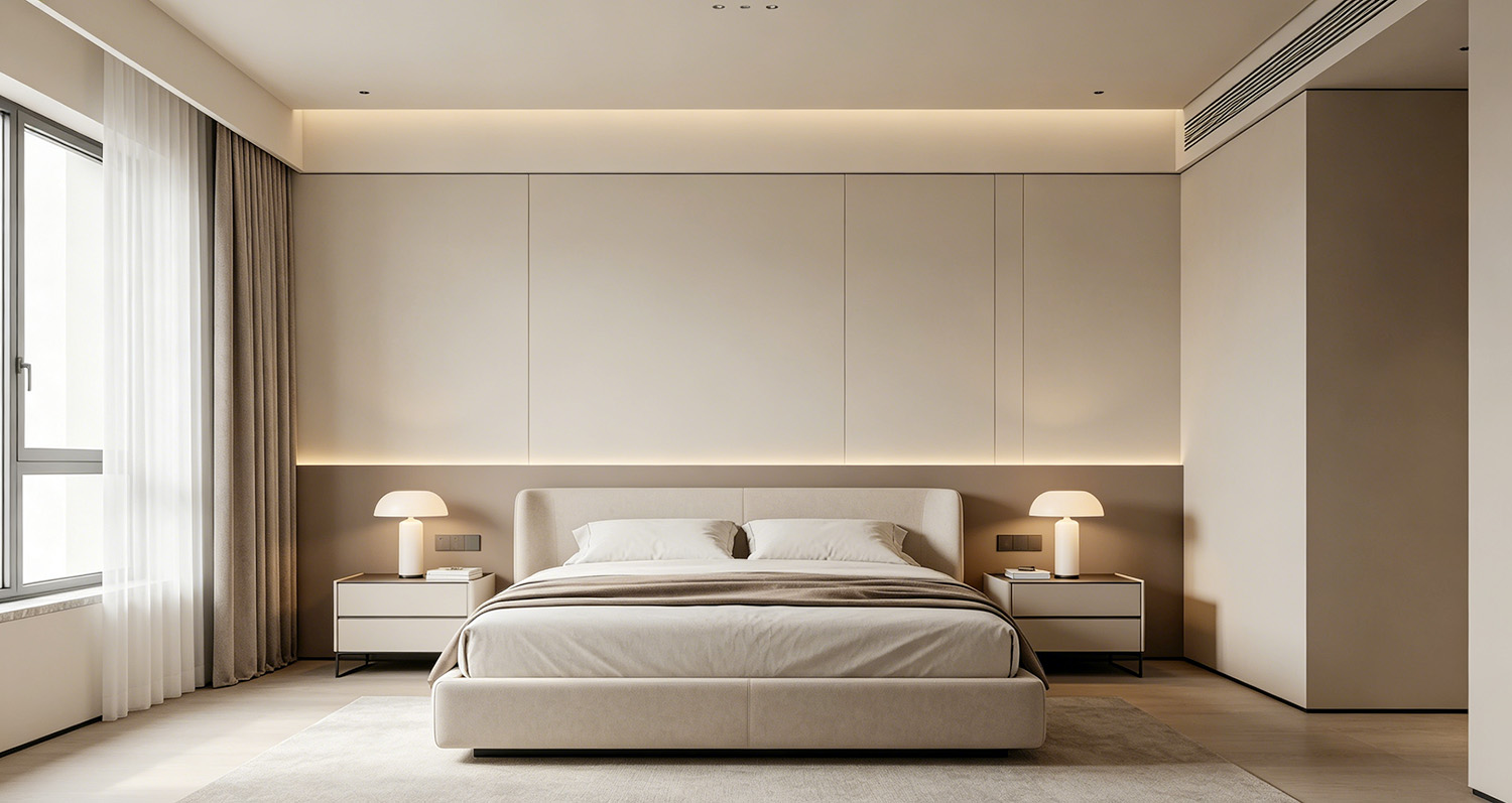 the bed in the bedroom