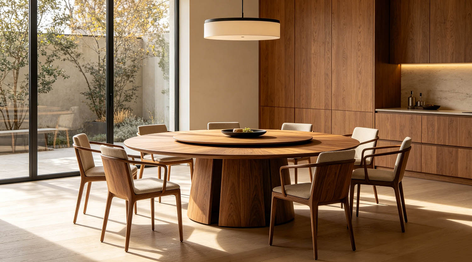 wooden round dining table