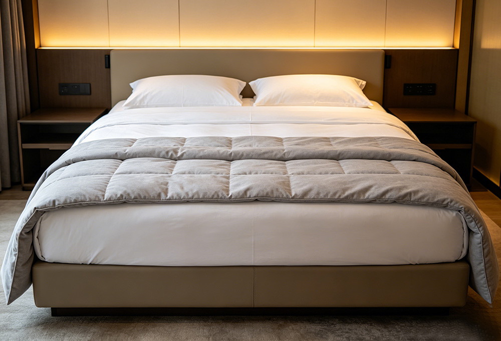 clean hotel bed with pillows