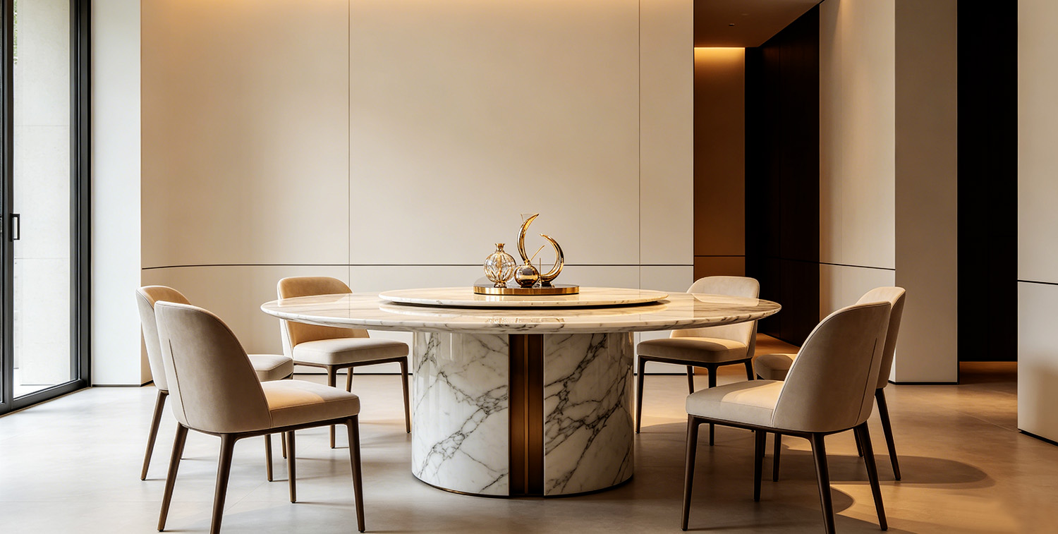Round marble dining table