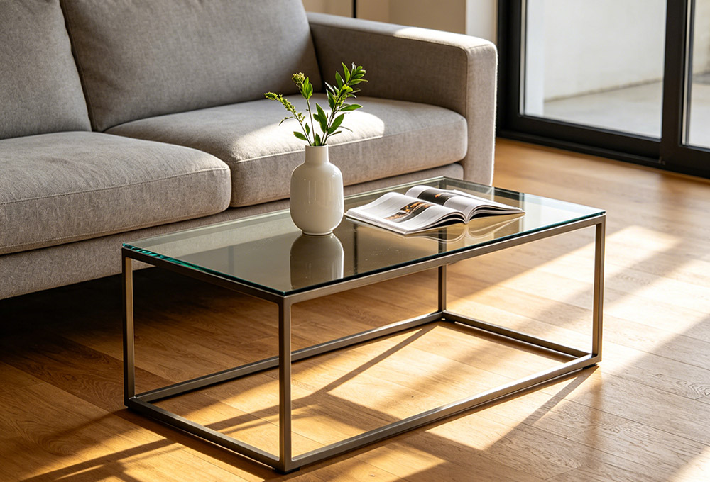 Glass coffee table couch