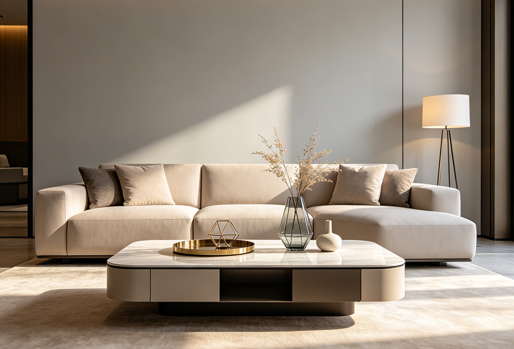 Beige sectional coffee table