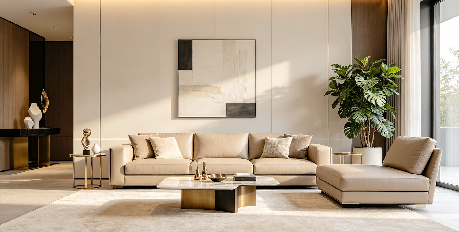Beige Leather Sectional Sofa