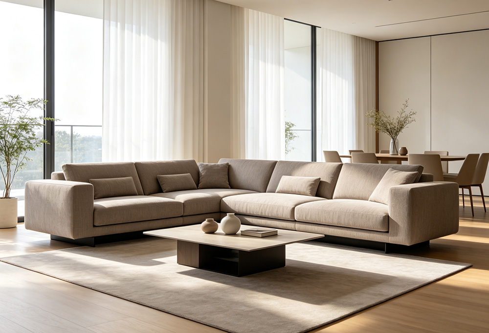 neutral fabric sectional sofa