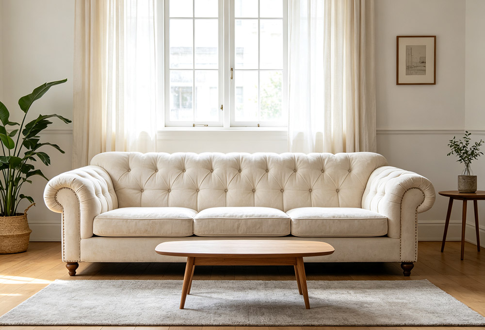 vintage tufted fabric sofa