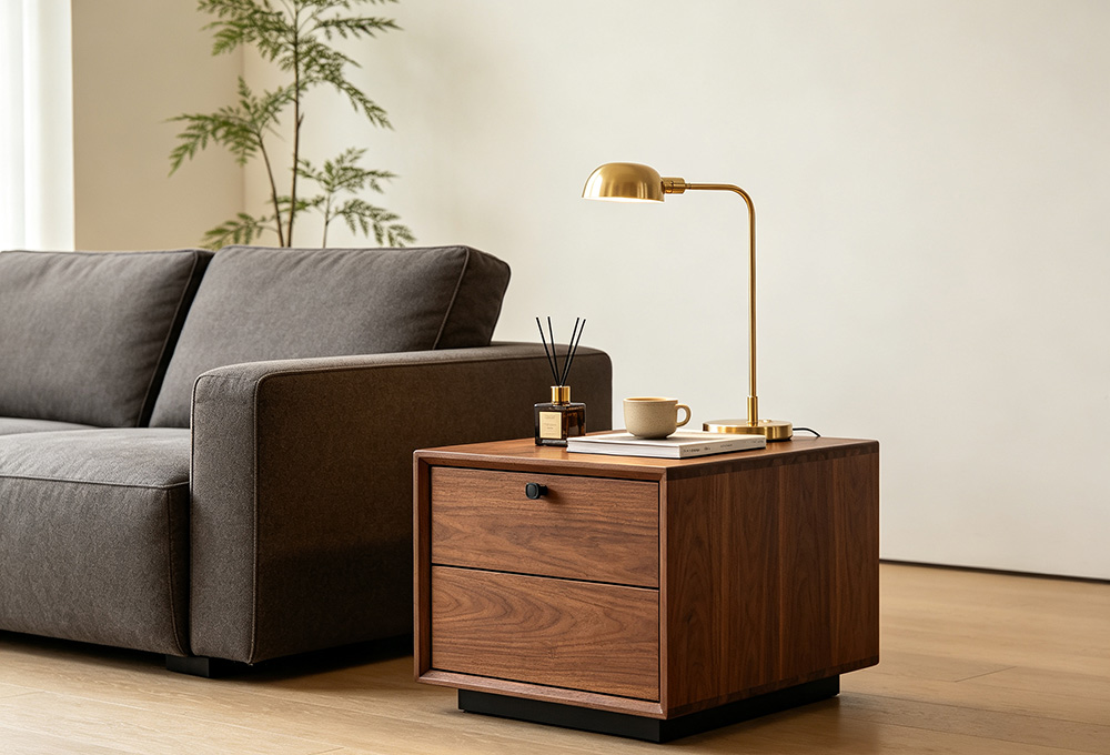 Wood storage side table