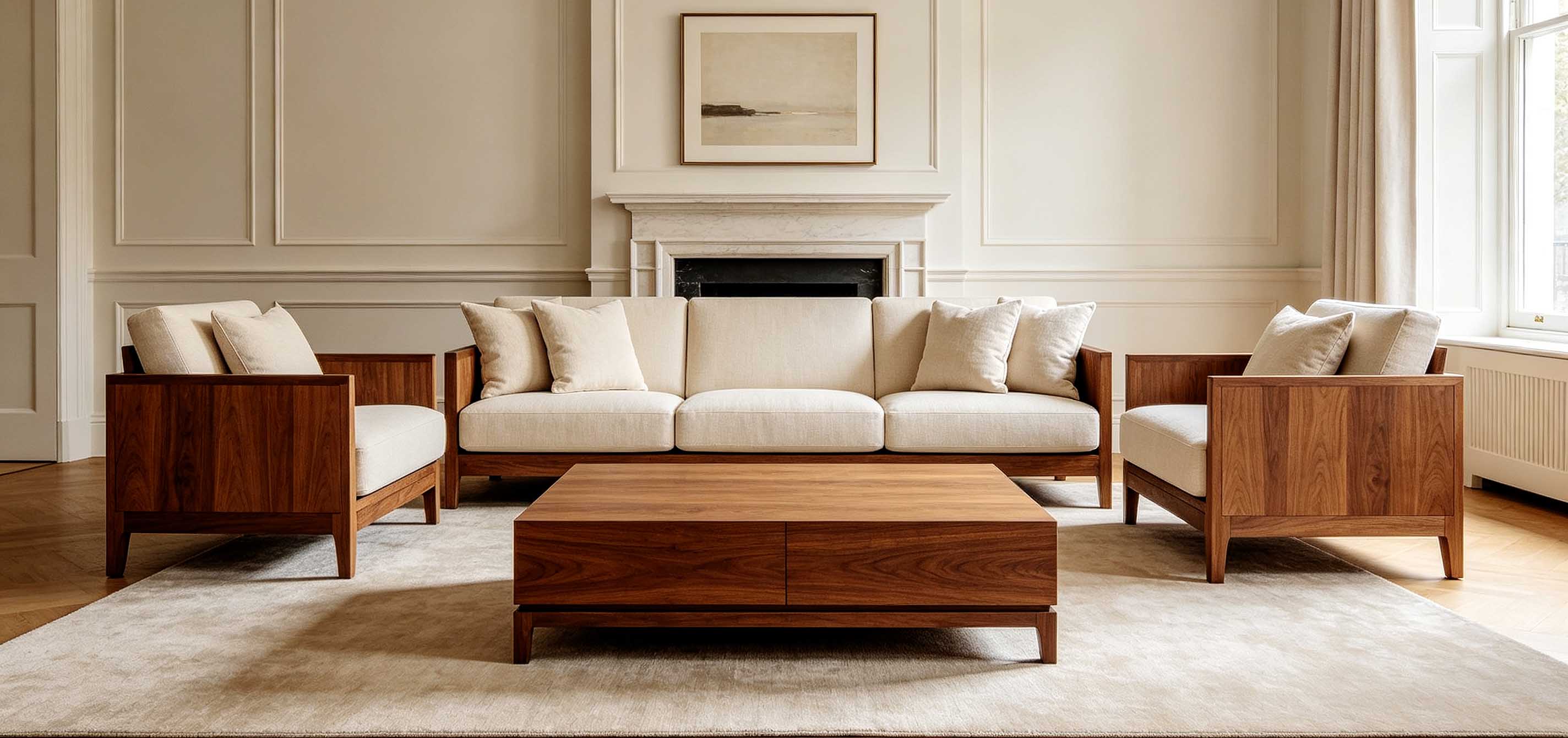 Solid‑wood living room sofa set