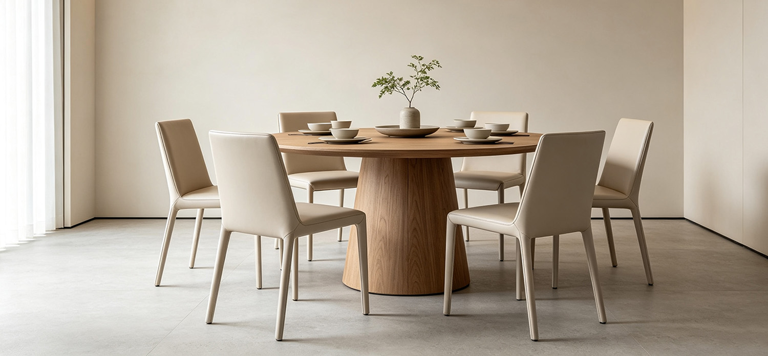 Round wooden dining table set