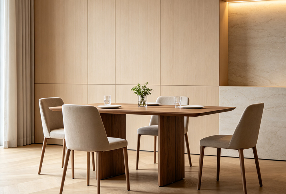 Rectangular wood dining table