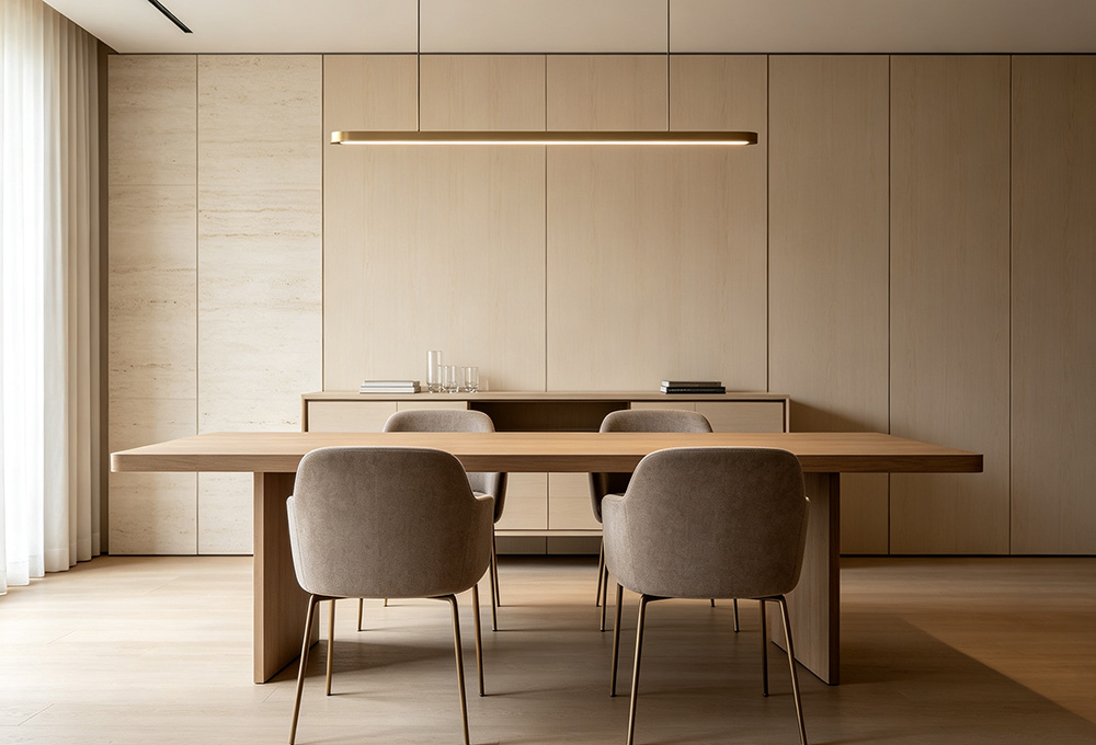 Long wooden dining table