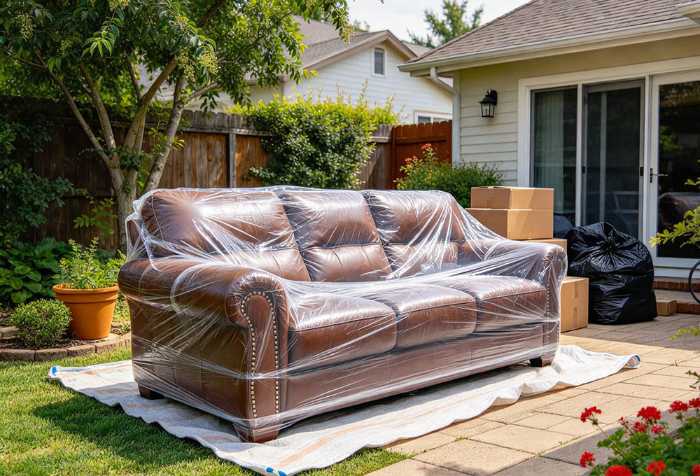 Wrapped leather sofa